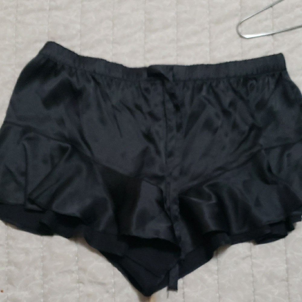 Victoria Secret Black Satin Ruffle Shorts